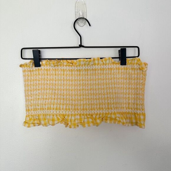 Zara Women’s Blogger Favorite Yellow White Gingham Bandeau High Waisted Full Mid - Picture 2 of 16